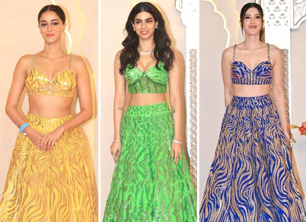 Anant Ambani–Radhika Merchant Wedding “Anant’s Brigade” Ananya Panday, Khushi Kapoor, Shanaya Kapoor wear same custom Manish Malhotra lehengas in different colours