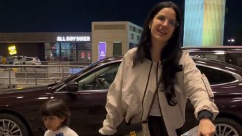 Natasa Stankovic holds little Agastya’s hand as they get clicked at the airport