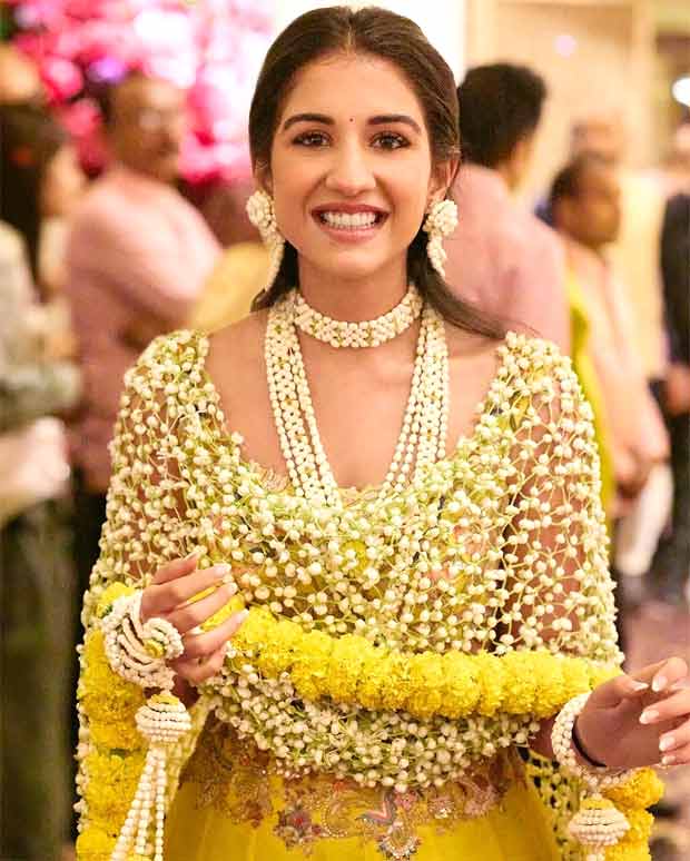 Radhika Merchant's Haldi Ceremony Jasmine dupatta edged with marigolds took 24 hours to create; stuns in Anamika Khanna lehenga 