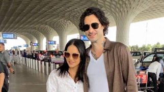 Sunny Leone poses with husband Daniel Weber at the airport