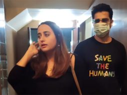 Varun Dhawan and Natasha Dalal twin in black for movie screening