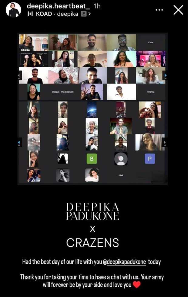 Deepika Padukone virtually meets fans; expresses gratitude for their love