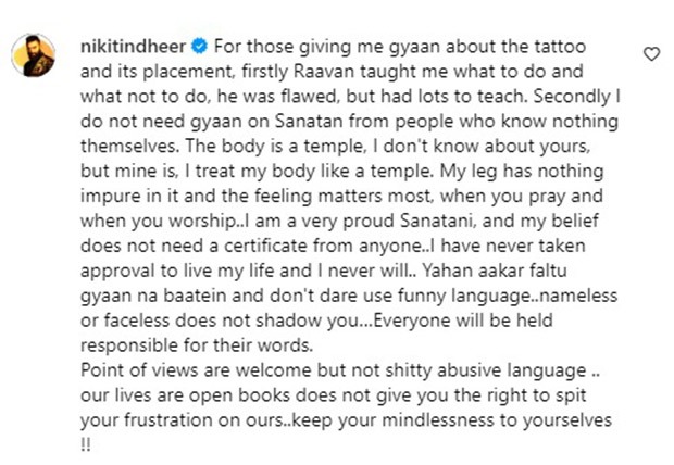 Nikitin Dheer DEFENDS Ravan tattoo amidst online criticism: “I do not need gyaan on Sanatan”