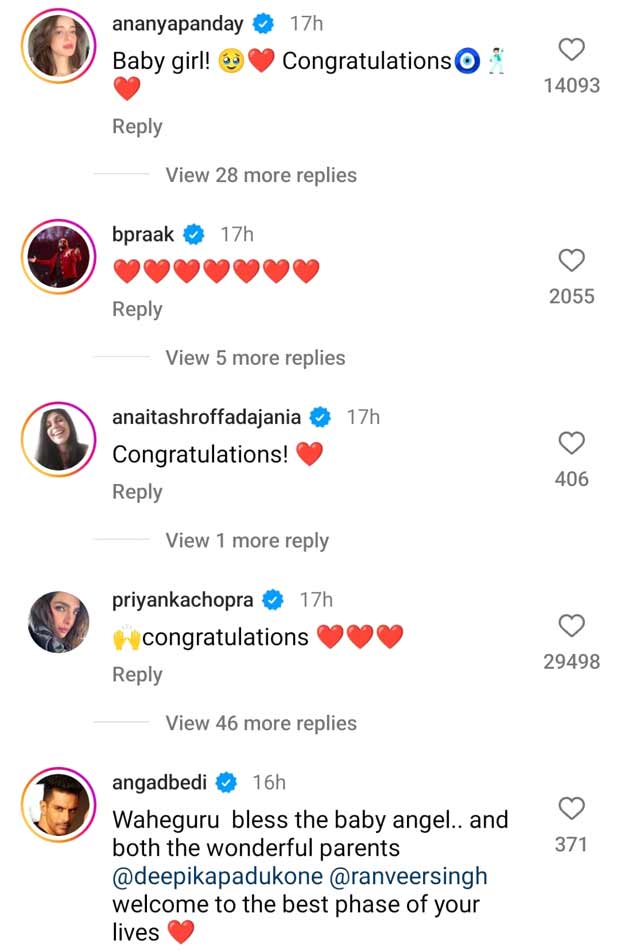 Deepika Padukone and Ranveer Singh receive love from Alia Bhatt, Priyanka Chopra, Nick Jonas, Arjun Kapoor & more on the arrival of their baby girl, see their messages 