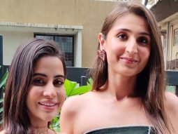 Dhvani Bhanushali poses with Uorfi Javed as they promote their projects