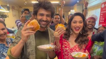 Kartik Aaryan and Madhuri Dixit share vada pav date in Pune while promoting Bhool Bhulaiyaa 3