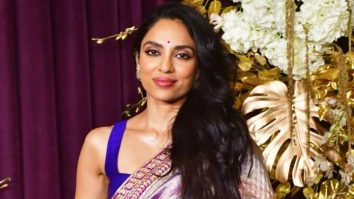 Bride to Be Sobhita in dazzling rainbow saree posses for media at manish malhotra diwali bash