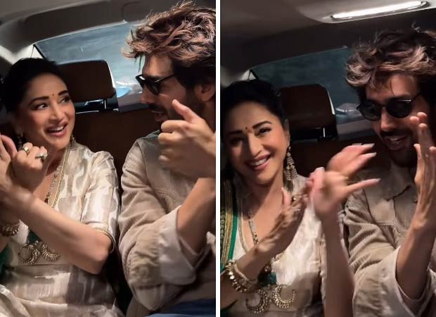 Madhuri Dixit nails hookstep of Bhool Bhulaiyaa 3 title track with Kartik Aaryan during Lucknow promotions, watch