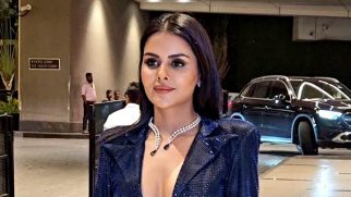 Priyanka Chahar Choudhary in shimmer electric blue dress as she poses for paps