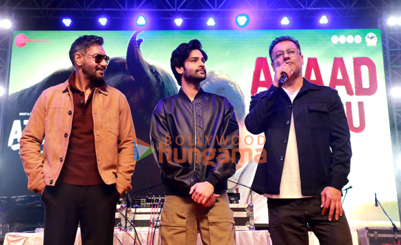 photos ajay devgn abhishek kapoor pragya kapoor aaman devgan and rasha thadani launch title track of azaad in bhubaneswar 2