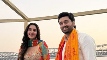 Photos: Utkarsh Sharma and Simratt Kaur Randhawa snapped at Ganga ghat in Banaras while promoting their movie Vanvaas