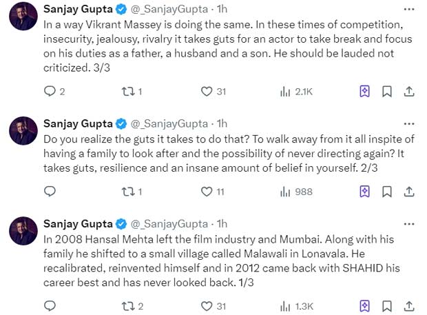 Sanjay Gupta DEFENDS Vikrant Massey for taking a break from acting, draws parallels with Hansal Mehta; says, “It takes guts, resilience and an insane amount of belief…”