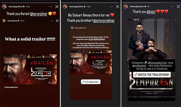 L2: Empuraan trailer sparks frenzy: Amitabh Bachchan, Rajinikanth, Karan Johar, and more shower praise on Mohanlal-Prithviraj starrer