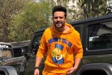 Krushna Abhishek in a funky mango colour co ord set