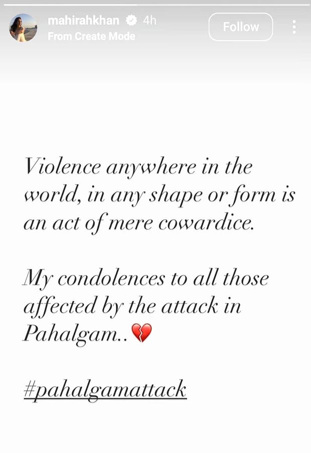 Mahira Khan elimina Instagram después de condenar el ataque terrorista de Pahalgam
