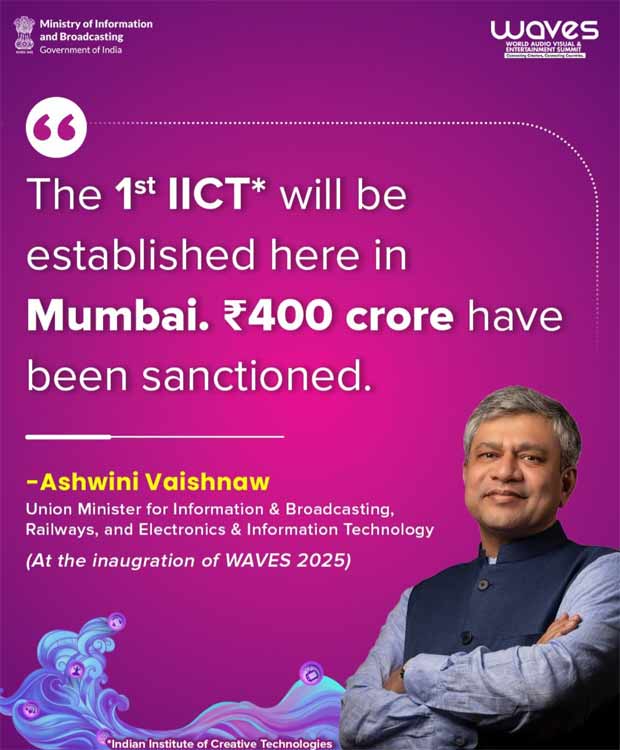 Ashwini Vaishnaw announces launch of Indian Institute of Creative Technology (IICT) at Waves Summit 2025