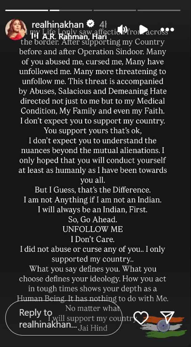 Hina Khan hits back at trolls targeting her for supporting India; says, “I am not anything if I am not an Indian”
