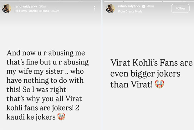 Rahul Vaidya calls Virat Kohli fans “2 kaudi ke jokers” after posting sarcastic video on latter’s controversy with Avneet Kaur