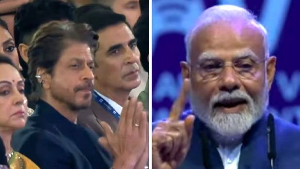 WAVES 2025 inaugural ceremony: Shah Rukh Khan warmly welcomes Narendra Modi; Prime Minister applauds RRR’s win at the Oscars