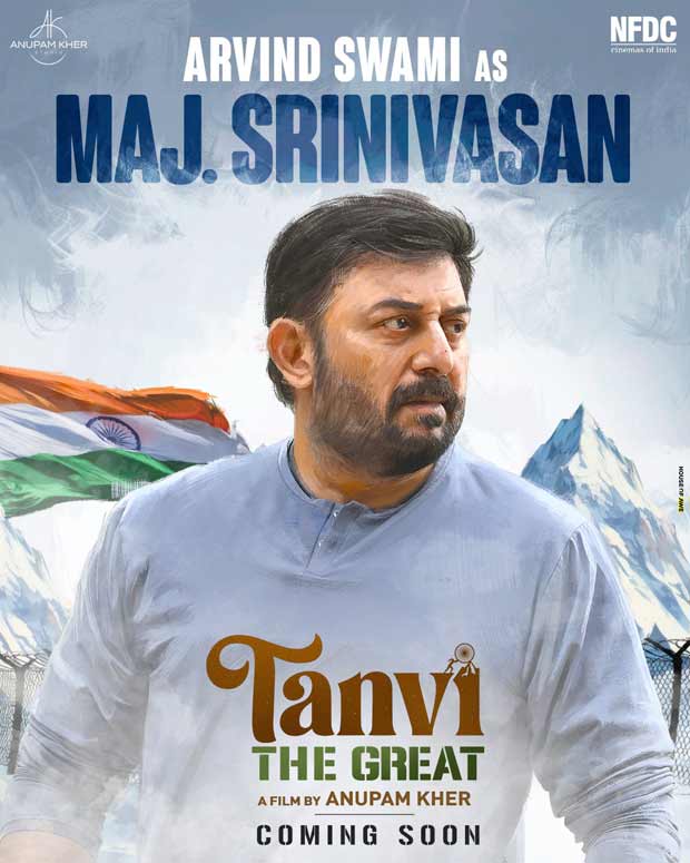 ಅನುಪಮ್ ಖೇರ್ ಅರವಿಂದ್ ಸ್ವಾಮಿಯ ಮೊದಲ ನೋಟವನ್ನು ತಮ್ಮ ನಿರ್ದೇಶನದ ತನ್ವಿ ದಿ ಗ್ರೇಟ್ ನಿಂದ ಪ್ರಮುಖ ಶ್ರೀನಿವಾಸನ್ ಎಂದು ಹಂಚಿಕೊಂಡಿದ್ದಾರೆ