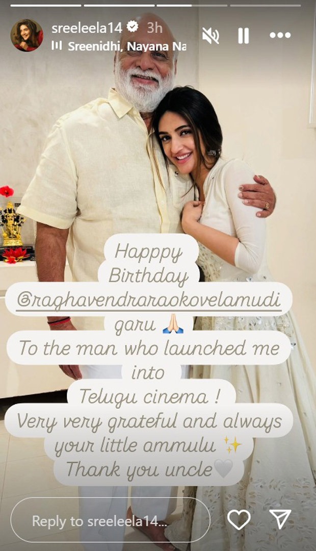 Sreeleela thanks K. Raghavendra Rao on his birthday for launching her career: “To the man who launched me into Telugu cinema”