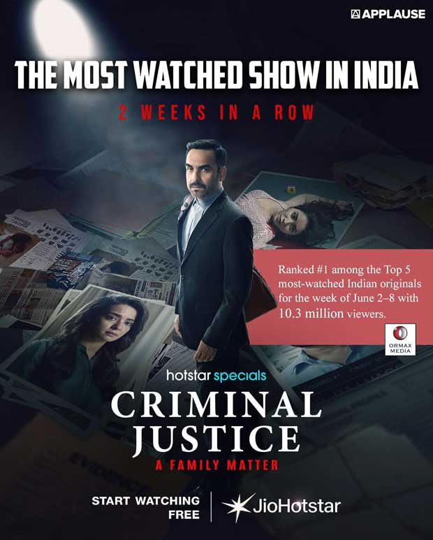 Applause Entertainment’s Criminal Justice: A Family Matter stands as most watched show in India for 2 weeks in a row : Bollywood News – Bollywood Hungama