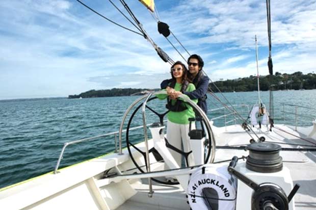 Rajkummar Rao and Patralekhaa set sail across Waitematā Harbour in Auckland; see pics