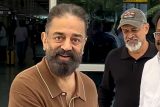 Kamal Hassan greeting fans at the airport