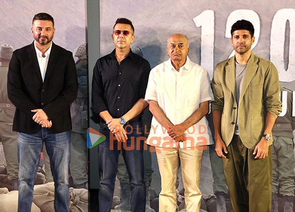 photos farhan akhtar ritesh sidhwani raashii khanna razneesh razy ghai and sparsh walia at the teaser launch of 120 bahadur 3
