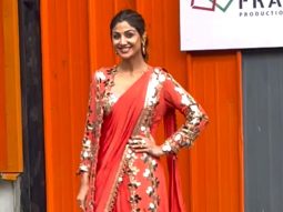Shilpa Shetty in a festive attire on set