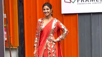 Shilpa Shetty in a festive attire on set