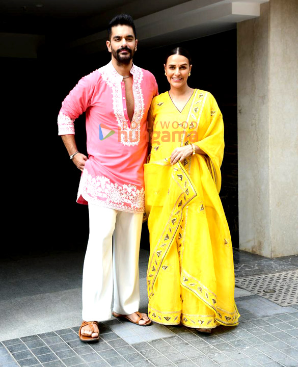 Photos: Neha Dhupia and Angad Bedi celebrate Diwali with media