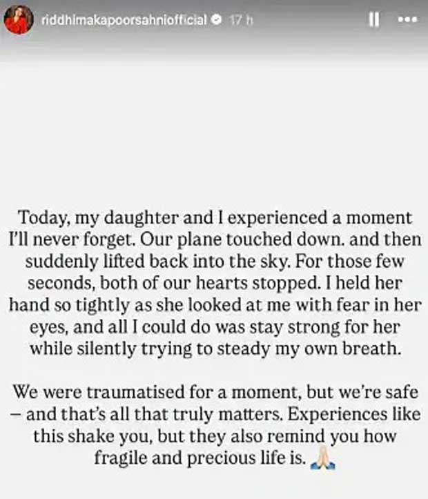 Riddhima Kapoor Sahni recalls terrifying flight scare with daughter Samara: “Our plane touched down and then suddenly lifted back…”