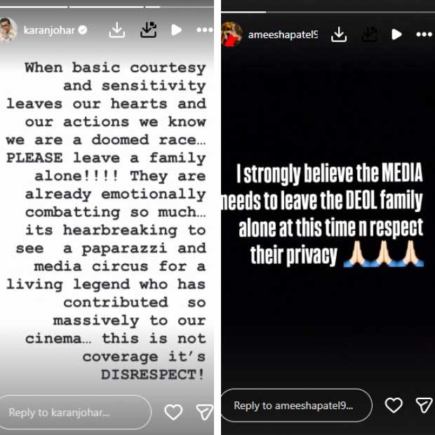 Karan Johar and Ameesha Patel condemn paparazzi overdrive outside Deol residence amid Dharmendra’s treatment: “This is not coverage, it’s disrespect”