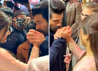 Vijay Deverakonda kisses Rashmika Mandanna’s hand at The Girlfriend success event in Hyderabad
