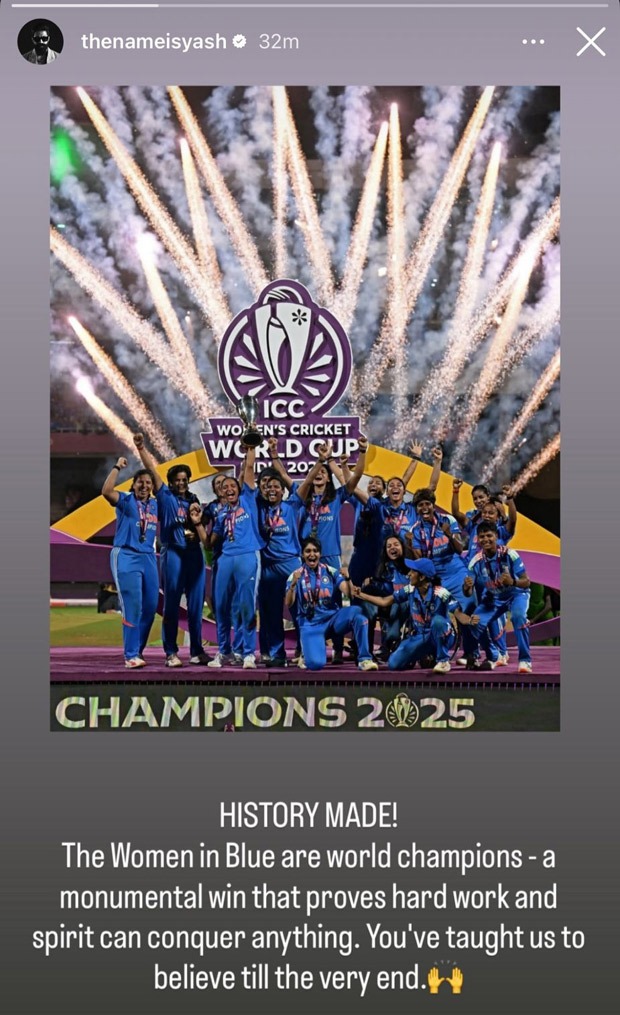 Yash celebrates team India’s World Cup win: “You’ve taught us to believe till the very end”