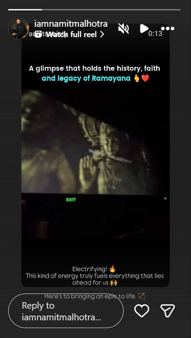 Namit Malhotra appreciates the 3D Promo of Ramayana; calls it “electrifying”