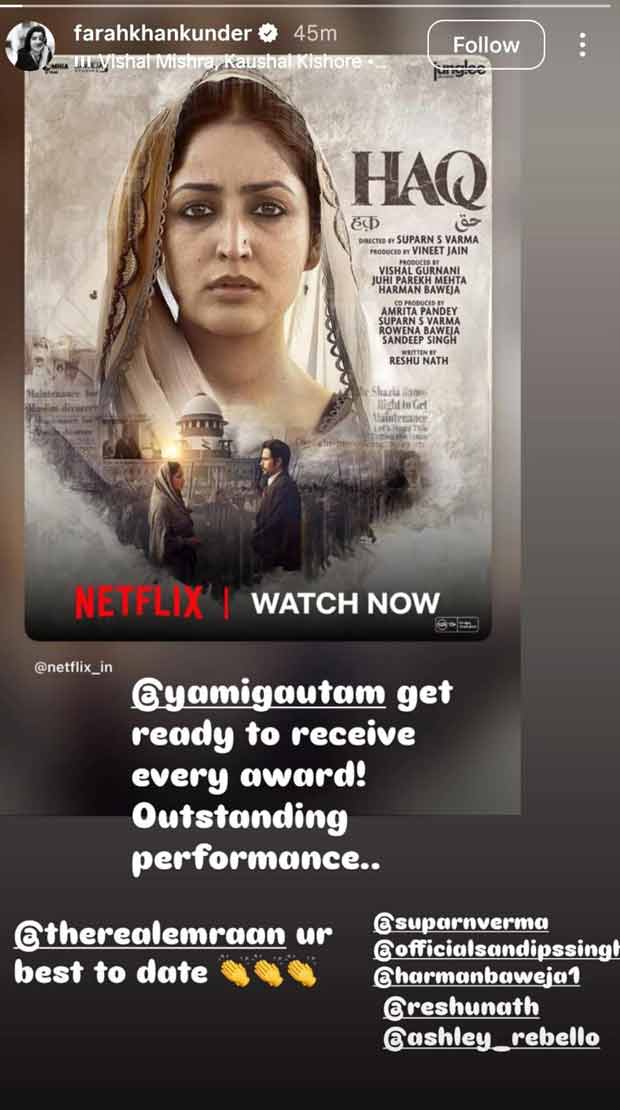 Farah Khan gives thumbs up to Suparn S Varma’s HAQ; lauds Yami Gautam and Emraan Hashmi