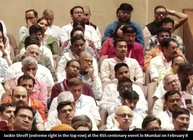 While stars usually fight for front rows, Jackie Shroff quietly sits at the back at the RSS 100-year celebration event, and makes a powerful statement  