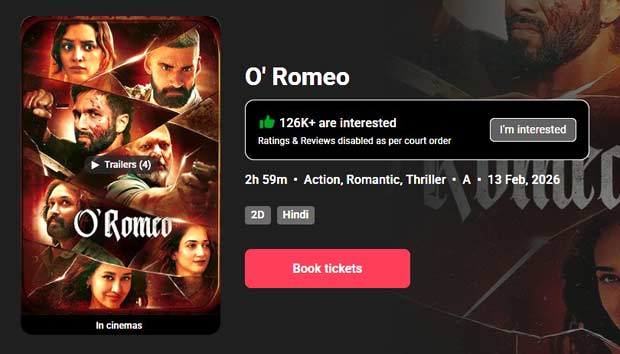 O’Romeo ratings and reviews disabled on BookMyShow after court order