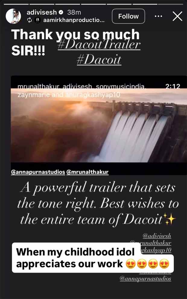 Aamir Khan calls trailer of Adivi Sesh starrer Dacoit ‘powerful’; latter reacts