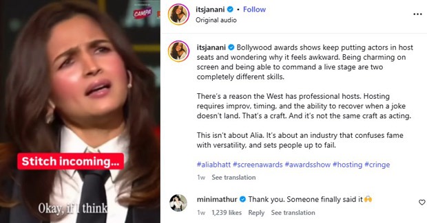 Mini Mathur REACTS to rumours of taking dig at Alia Bhatt over awards show hosting: “It is all nonsense”