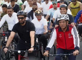 Ayushmann Khurrana joins Union Minister Mansukh Mandaviya to celebrate Common Wealth Games Day at the 75th edition of the Fit India Sundays on Cycle