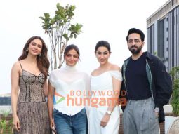Photos: Ayushmann Khurrana, Rakul Preet Singh, Wamiqa Gabbi and Sara Ali Khan snapped promoting Pati Patni Aur Woh Do at T-Series office