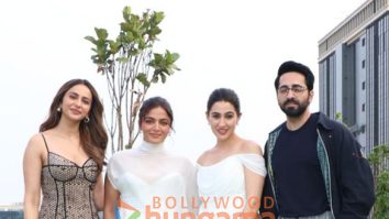 Photos: Ayushmann Khurrana, Rakul Preet Singh, Wamiqa Gabbi and Sara Ali Khan snapped promoting Pati Patni Aur Woh Do at T-Series office