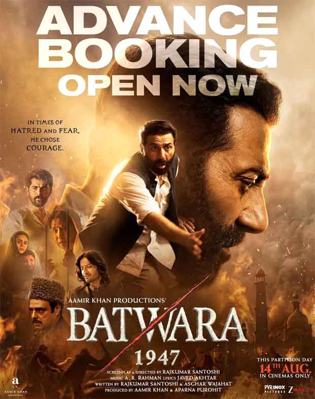 Batwara 1947 filminin afişi, Rajkumar Santoshi yönetmenliğinde 14 Ağustos vizyonu.
