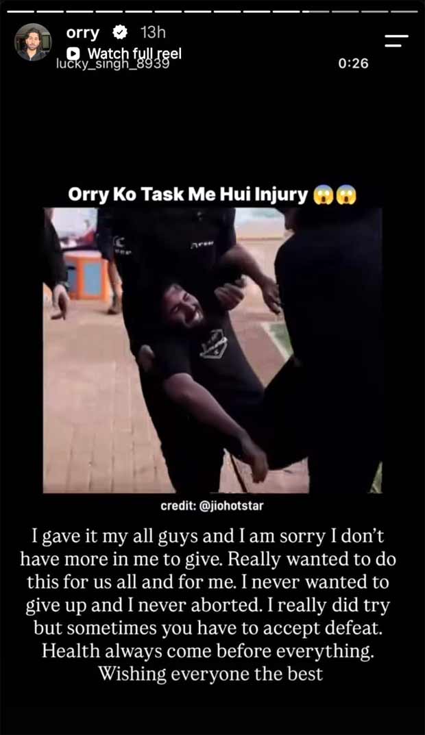 Is Orry exiting Khatron Ke Khiladi 15 after injury? Emotional post sparks speculation: “Sometimes you have to accept defeat”