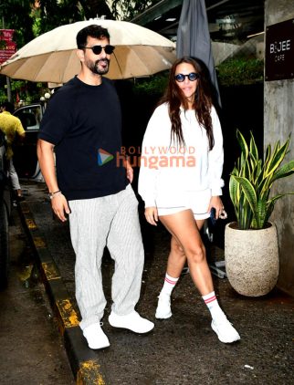 Photos: Neha Dhupia, Angad Bedi and Rukmini Vasanth snapped outside a cafe in Bandra