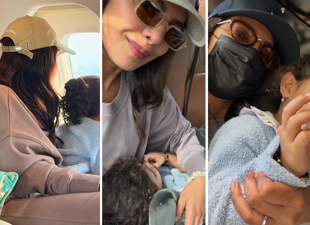 Priyanka Chopra Jonas, kızı Malti Marie ve eşi Nick Jonas ile aile pozları.
