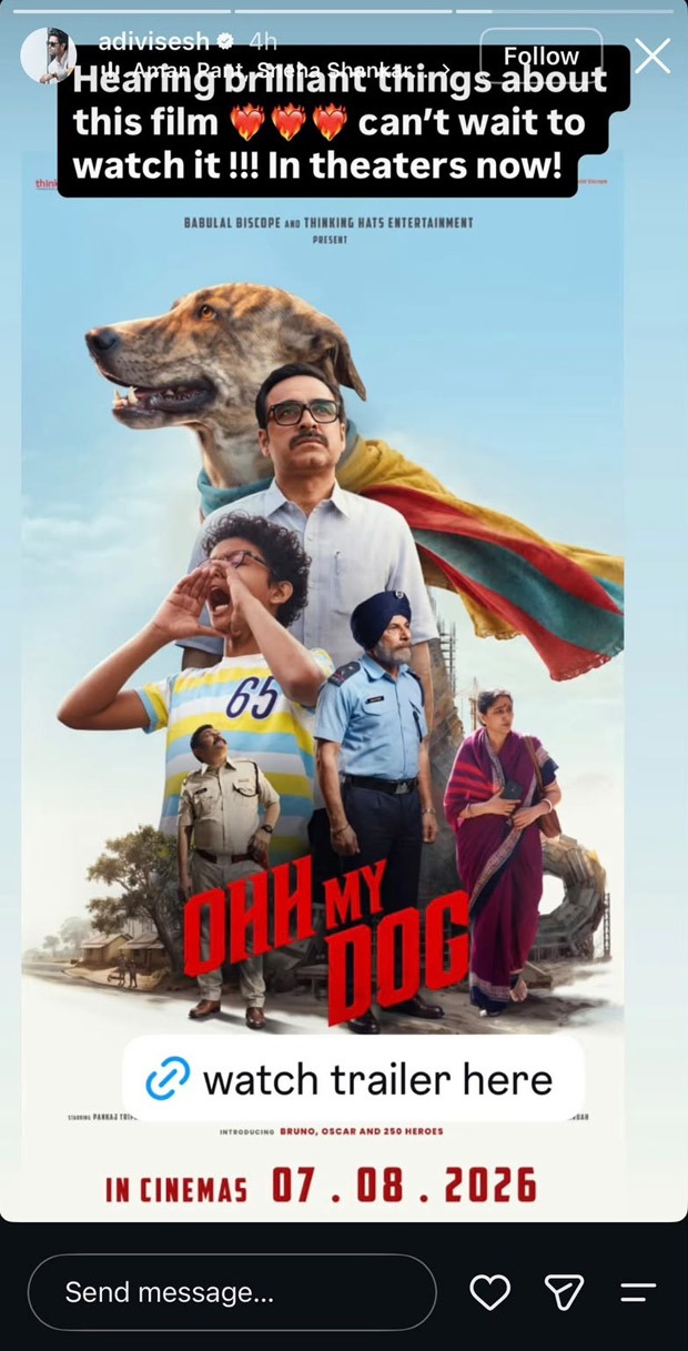 Adivi Sesh shares excitement for Ohh My Dog: “Can’t wait to watch it!”